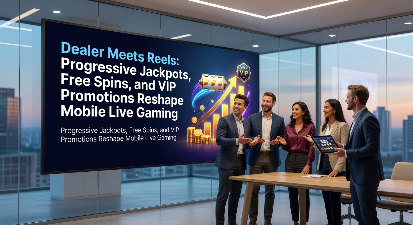 Live-Dealer an einem hybriden Tisch mit rotierenden Slot-Reels im Hintergrund, während Spieler auf Mobilgeräten wetten
