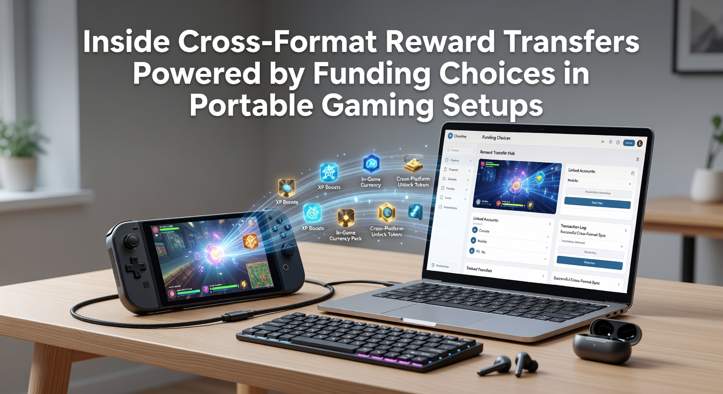 Portables Gaming-Setup mit Tablet und Smartphone zeigt Belohnungstransfers zwischen Formaten