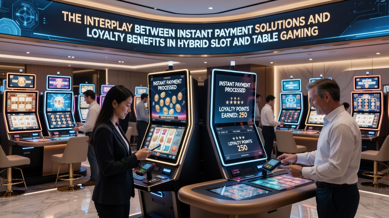 Illustration der Belohnungsflüsse zwischen Walzen und Live-Tischen über Instant-Payment-Kanäle in hybriden Gaming-Plattformen